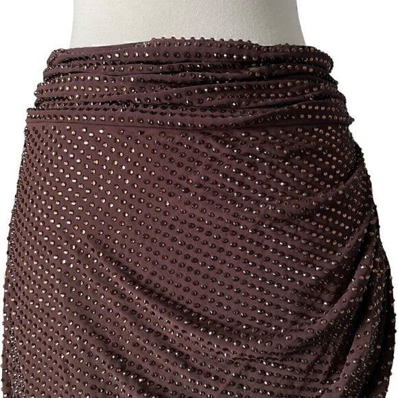 Self-Portrait Rhinestone Midi Skirt Brown Crystal Draped Front Size 4 - Picture 3 of 8